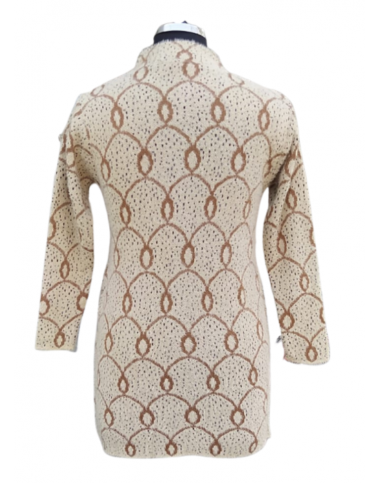 Women Long coat Camel Self design